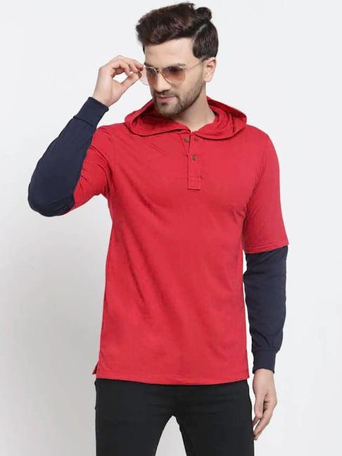 kalt red & navy regular fit hooded sweatshirt