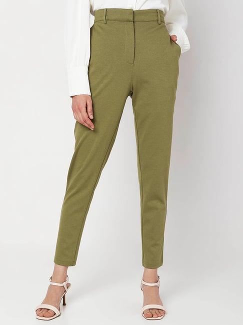 vero moda olive slim fit mid rise trousers