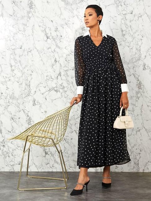 styli black polka dots maxi dress