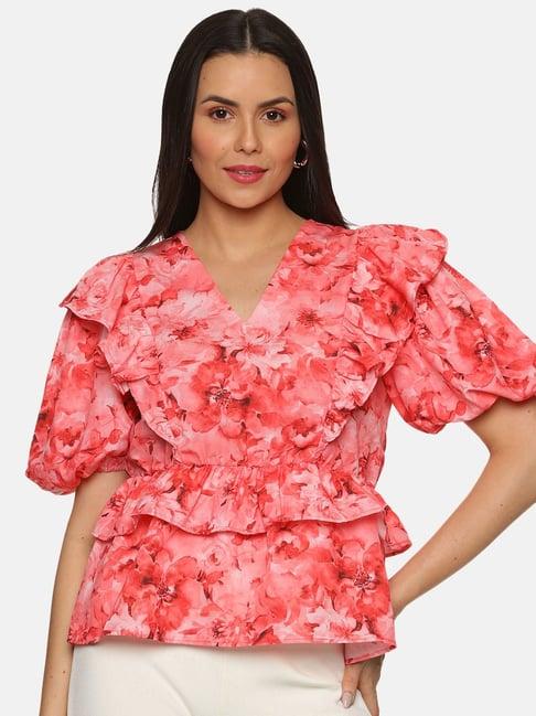 isu pink printed peplum top