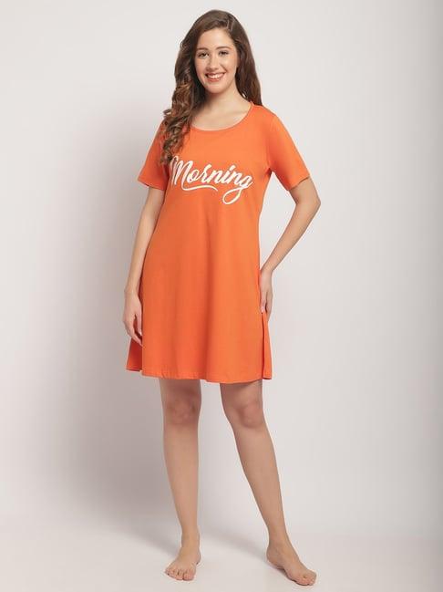 secret wish orange graphic print night dress