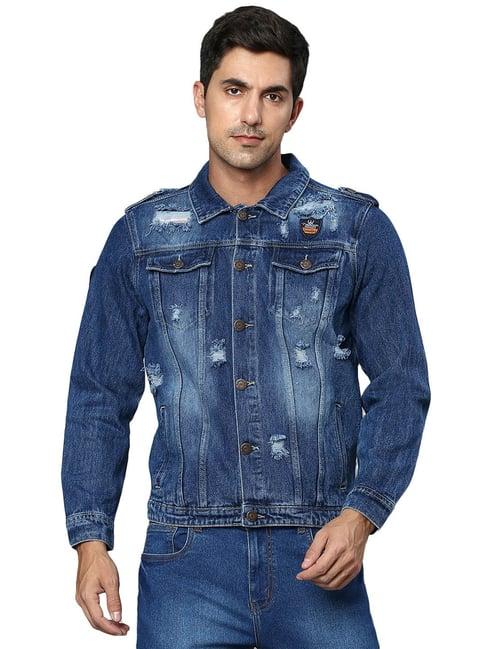 high star blue regular fit distressed denim jacket