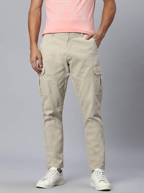 high star beige regular fit cargo trousers