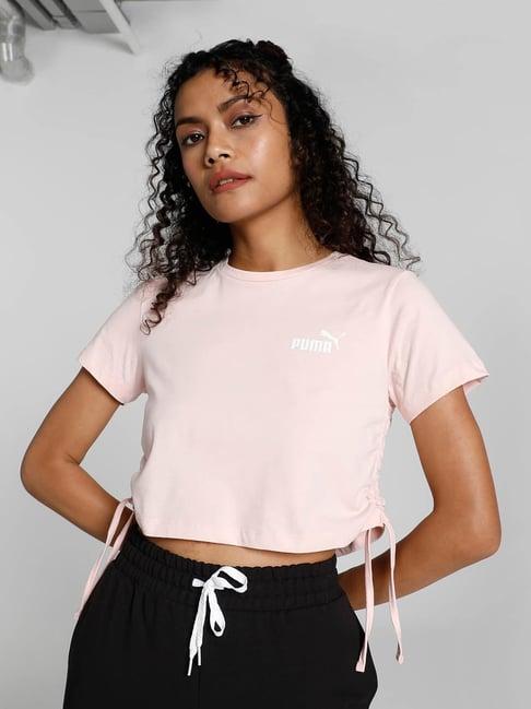 puma light pink cotton logo print crop top