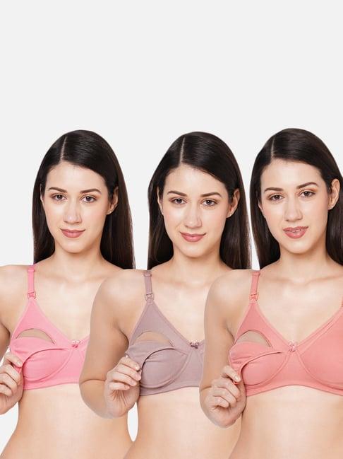 momtobe peach & pink cotton feeding bra - pack of 3