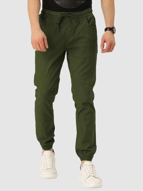 ivoc forest green regular fit cotton jogger pants