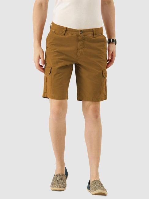 ivoc brown slim fit cotton cargo shorts