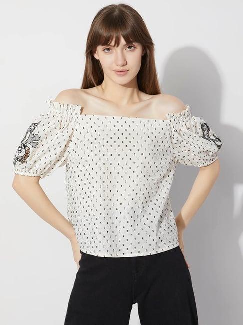 vero moda white cotton embroidered top