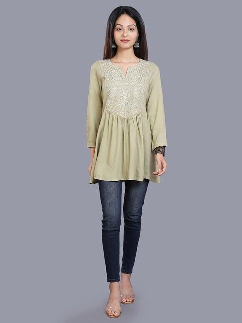 cotton culture pista green embroidered tunic