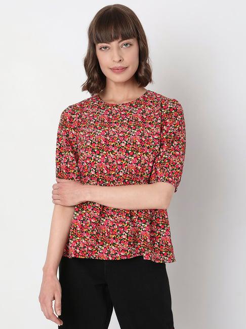 vero moda multicolor floral print peplum top