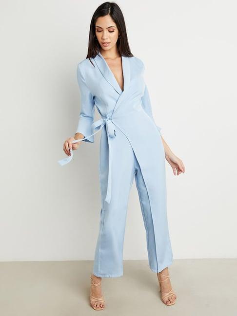 styli notch lapel wrap front jumpsuit with tie waist