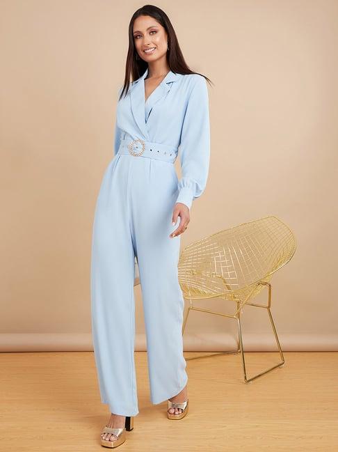 styli notch lapel buckle belted wide leg tailored jumpsuit