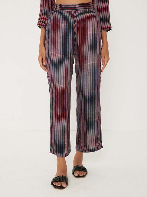 ancestry wine striped regular fit high rise pants