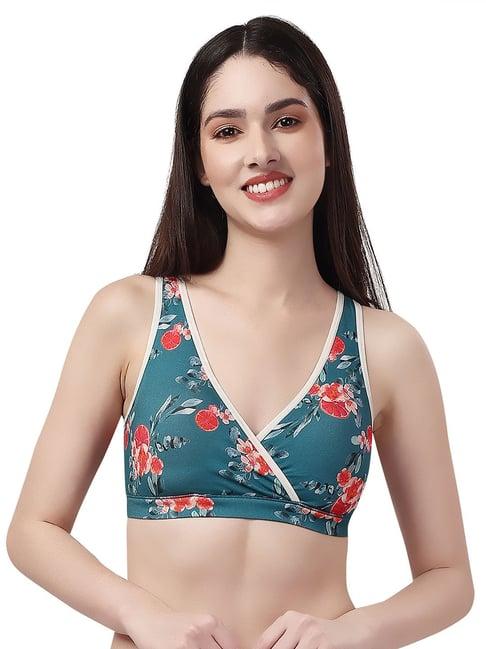 soie teal printed medium coverage lounge bra with removable cups