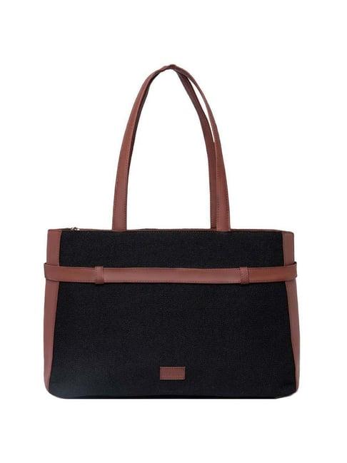 zouk black solid large laptop tote handbag