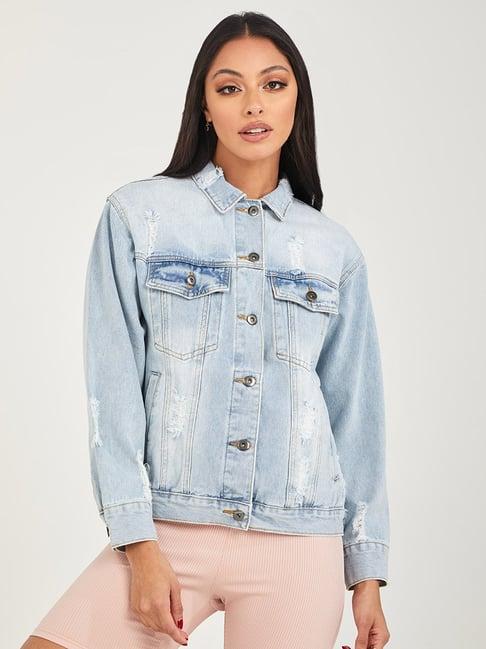 styli distressed detail oversized denim jacket