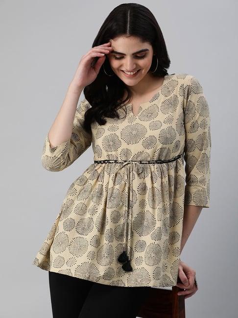 kami kubi beige printed peplum top