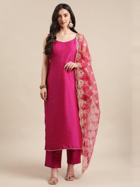 ksut pink polka dots kurta pant set with dupatta