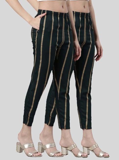 kryptic green mid rise striped pants - pack of 2