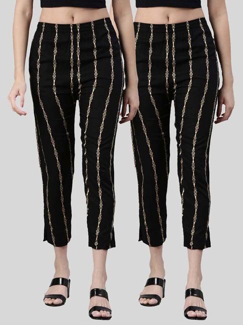 kryptic black mid rise printed pants - pack of 2