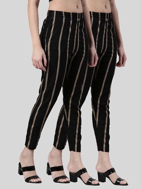 kryptic black mid rise striped pants - pack of 2