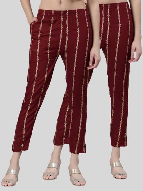 kryptic maroon mid rise printed pants - pack of 2