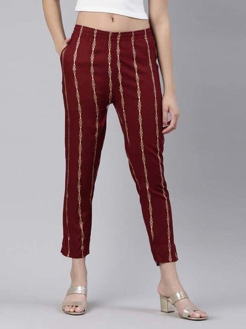 kryptic maroon mid rise printed pants