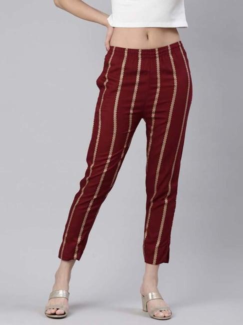 kryptic maroon mid rise striped pants