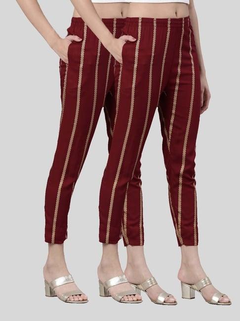 kryptic maroon mid rise striped pants - pack of 2