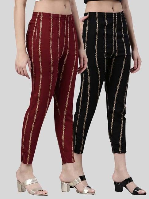 kryptic black & maroon mid rise printed pants - pack of 2