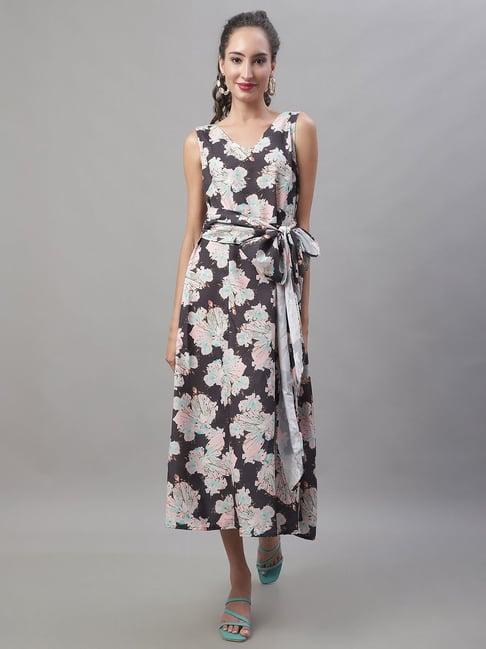 jainish black printed a-line dress