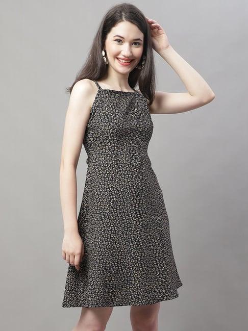 jainish black printed a-line dress