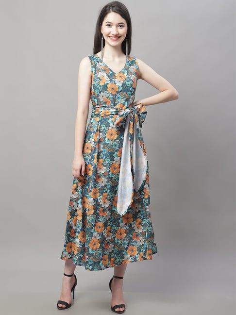 jainish blue printed a-line dress