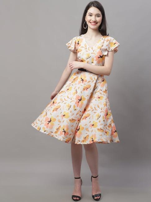 jainish off-white cotton printed a-line dress