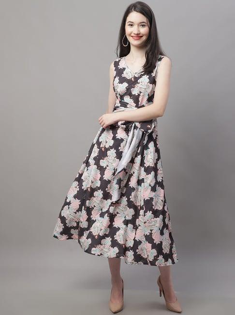 jainish black printed a-line dress