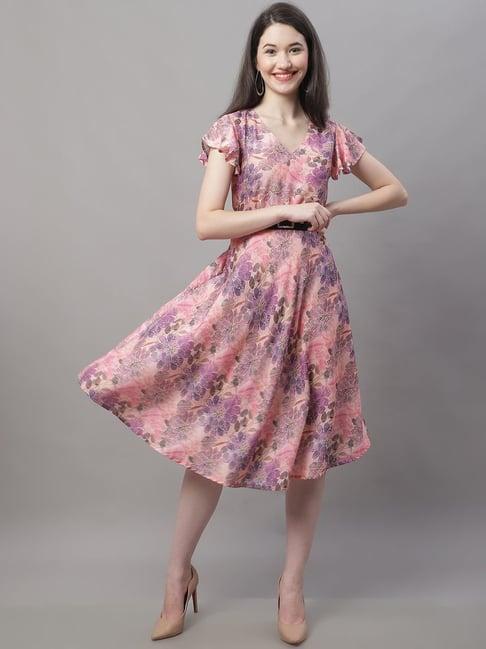 jainish pink cotton printed a-line dress