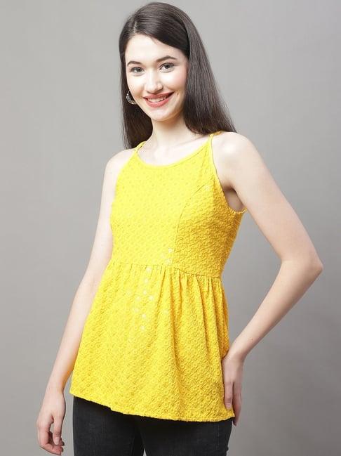 jainish yellow embroidered top