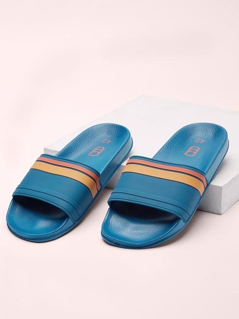 ajile by pantaloons men's teal blue slides