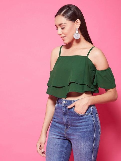 chimpaaanzee green regular fit crop top