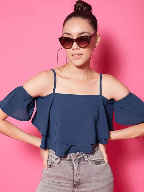 chimpaaanzee dark blue regular fit crop top