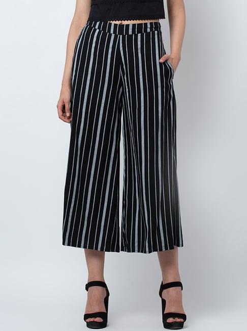 dodo & moa black cotton striped slim fit mid rise pants