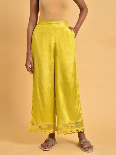 w yellow embroidered palazzos