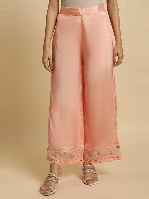 w peach embroidered palazzos