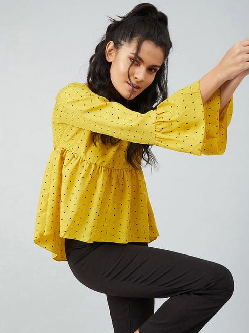 chimpaaanzee mustard printed peplum top