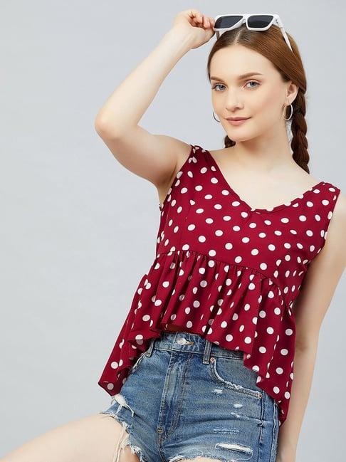 chimpaaanzee maroon & white polka dot crop top