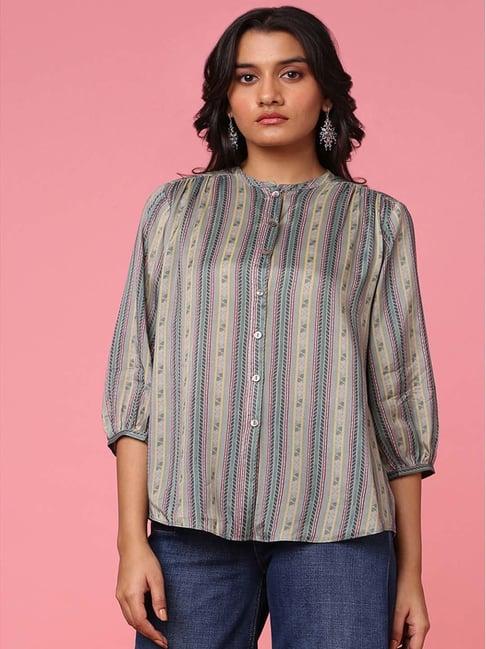 marigold lane sage green printed shirt