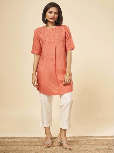 marigold lane peach embroidered tunic