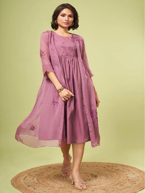 marigold lane mauve embroidered a-line dress with stole