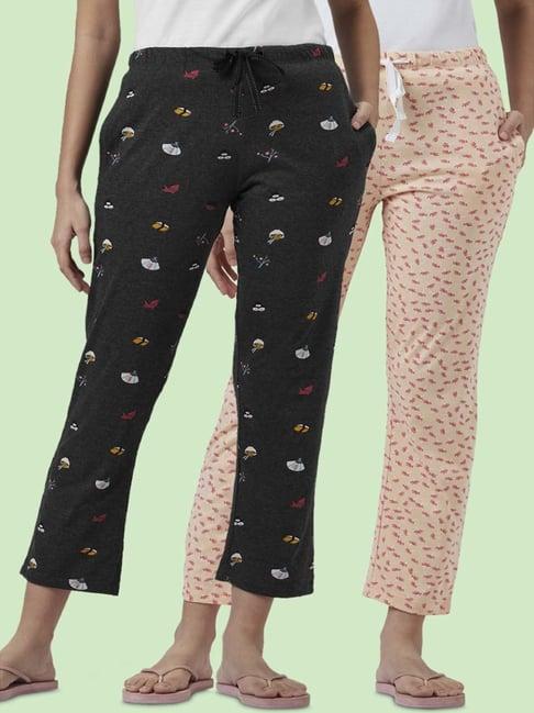 dreamz by pantaloons peach & black cotton printed pyjamas - pack of 2