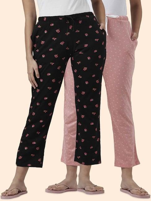 dreamz by pantaloons black & pink cotton printed pyjamas - pack of 2